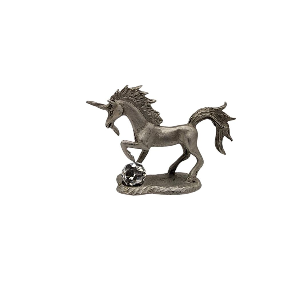 Spoontiques Pewter Unicorn Figurine #CM526 1985 with Crystal Ball Vintage